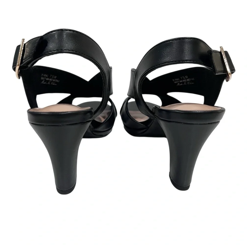 Easy Street Christy Slingback Heeled Sandals Cross Strap Buckle 7.5 Black NEW - Picture 7 of 16